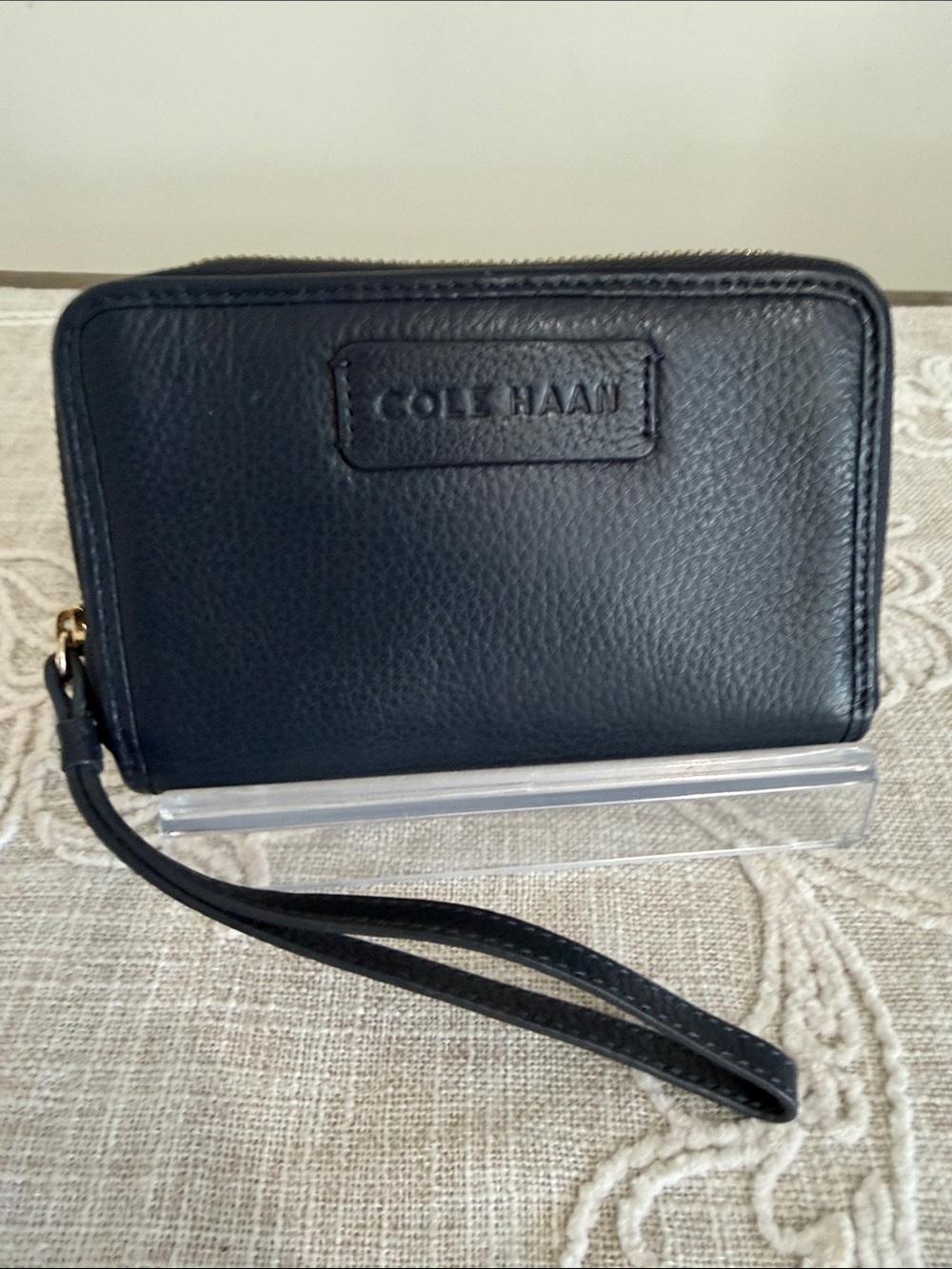 Cole Haan Navy Blue Pebbled Leather Wristlet